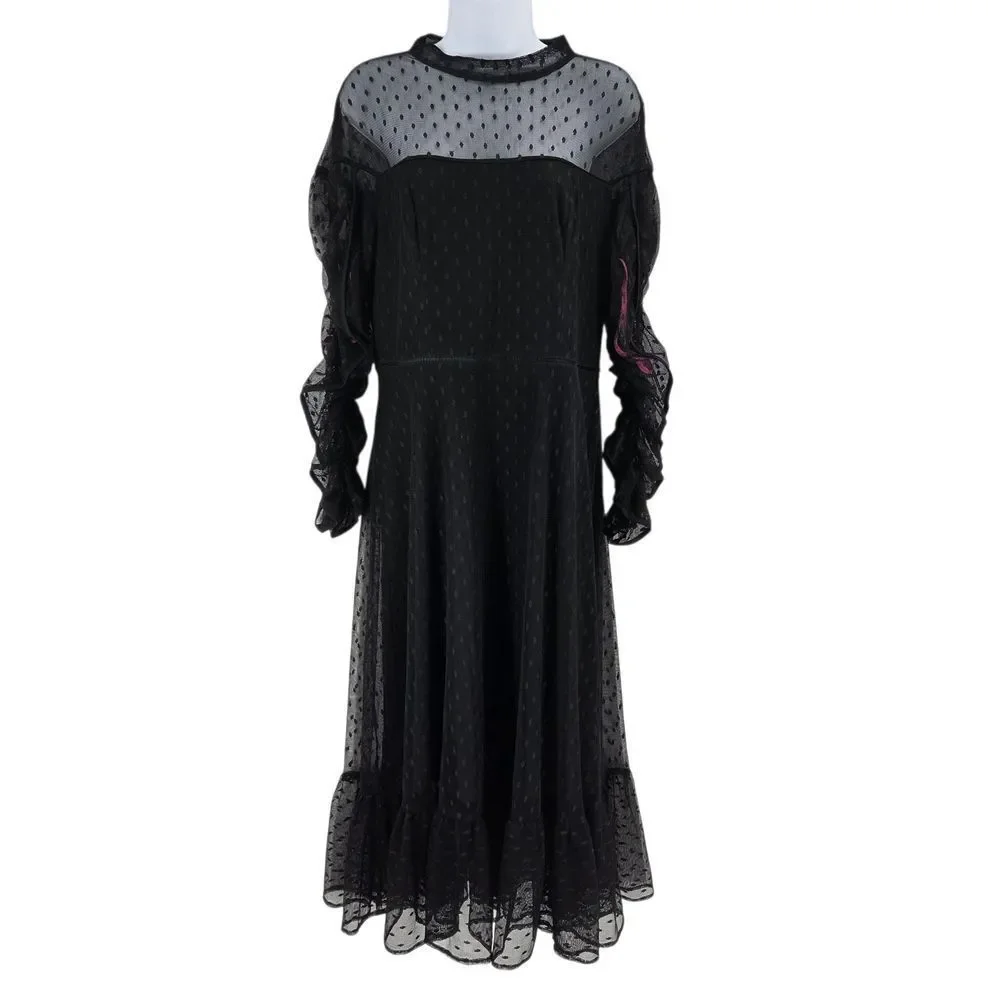 betsey johnson black ruffle dress Betsey Johnson Black Sheer Long Sleeve Ruffle Dress